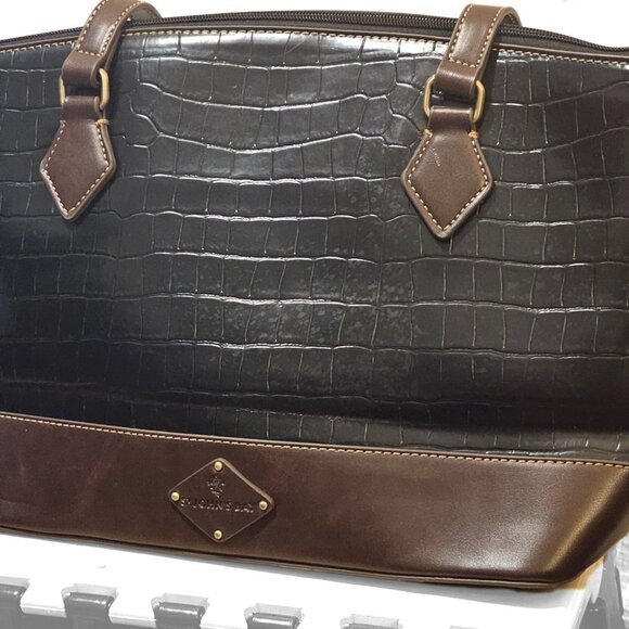 St. John's Bay Women's Black/Brown Crocodile Faux Leather Westbrook Satchel Bag - Picture 7 of 10